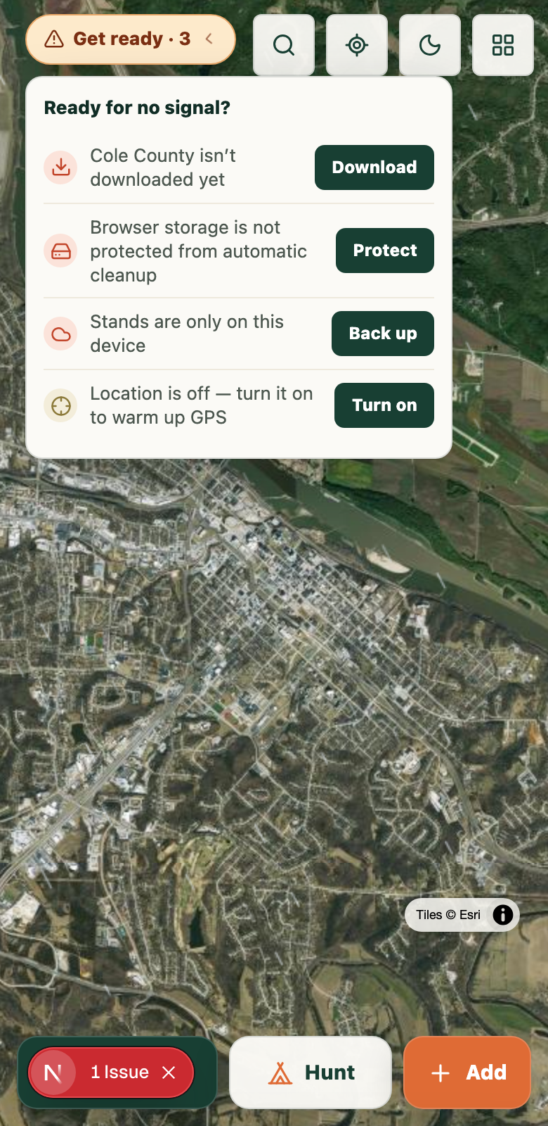 EzMap field-readiness checklist separating downloaded maps, storage protection, cloud backup and GPS